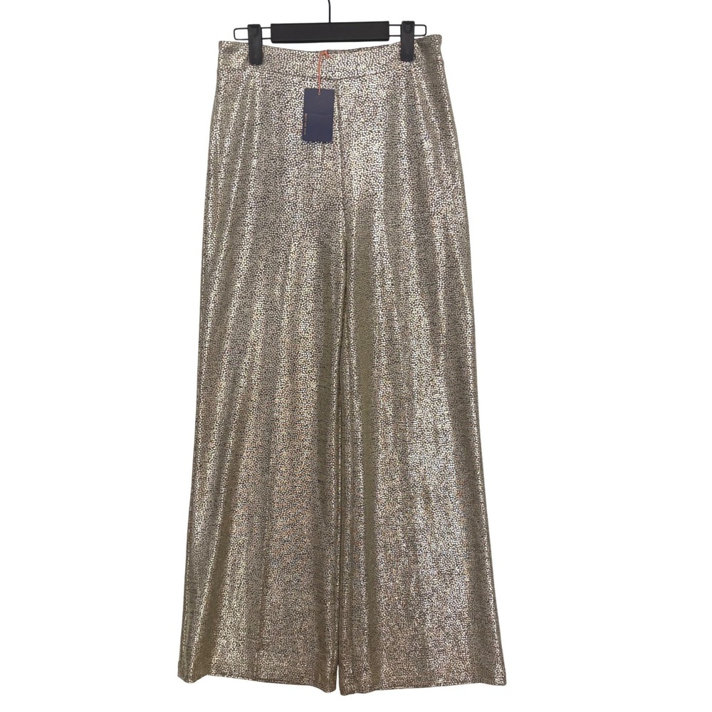 NWT Skies Are Blue Metallic Foil Wide Leg Pants S Champagne Shimmer Party Glam